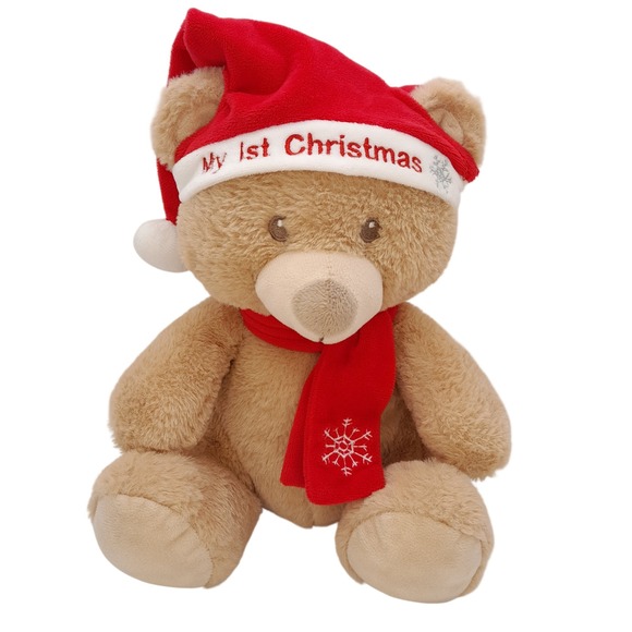 Kellytoy Other - Kellytoy My 1st Christmas Teddy Bear Plush Tan Red Santa Hat Scarf 10‎ Inch